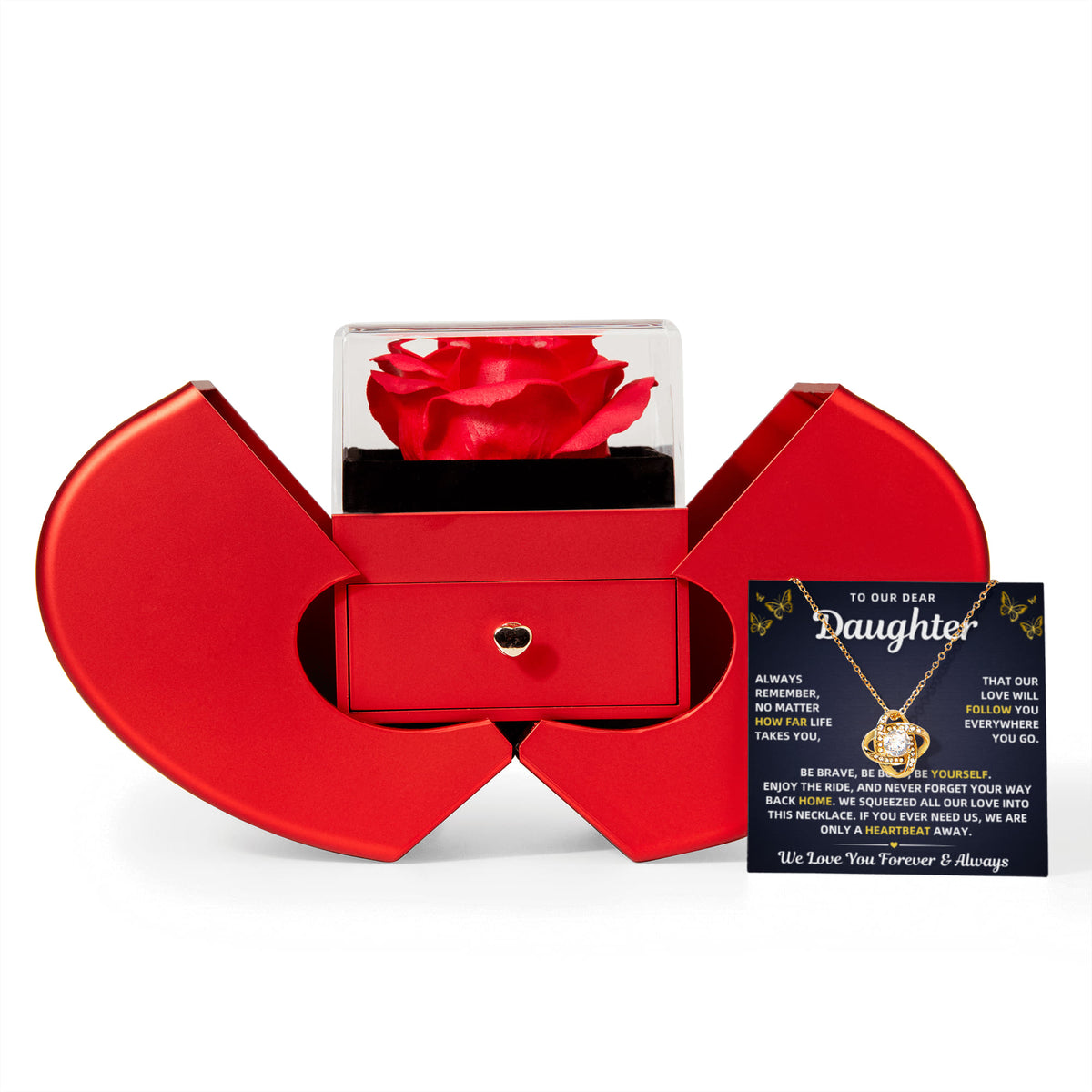 To Our Daughter Necklace From Mom & Dad – Our Love Will Follow You - Red Heart Red Rose Box