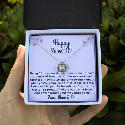 Happy Sweet 16 daughter - awesome time | 16th Birthday Gift for Daughter - Happy Sweet 16 gift | Necklace for Daughter | Parents to Daughter Gift