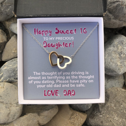Happy Sweet 16 daughter - terrifying | 16th Birthday Gift for Daughter - Happy Sweet 16 gift | Necklace for Daughter | Dad to Daughter Gift