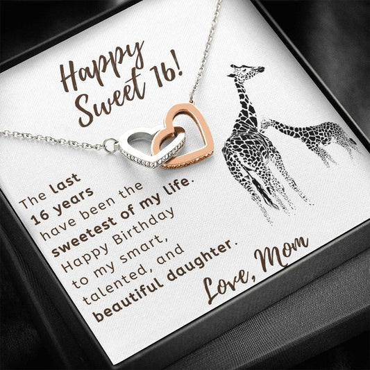 Happy Sweet 16 Daughter Necklace - sweetest of my life | 16th Birthday Gift for Daughter - Happy Sweet 16 gift | Mom to Daughter Gift