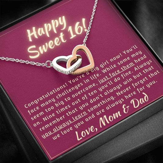 Happy Sweet 16 daughter - face up | 16th Birthday Gift for Daughter - Happy Sweet 16 gift | Necklace for Daughter | Necklace Parents to Daughter
