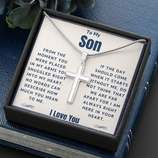 To My Son - Snuggled Right In - Artisan Cross Necklace