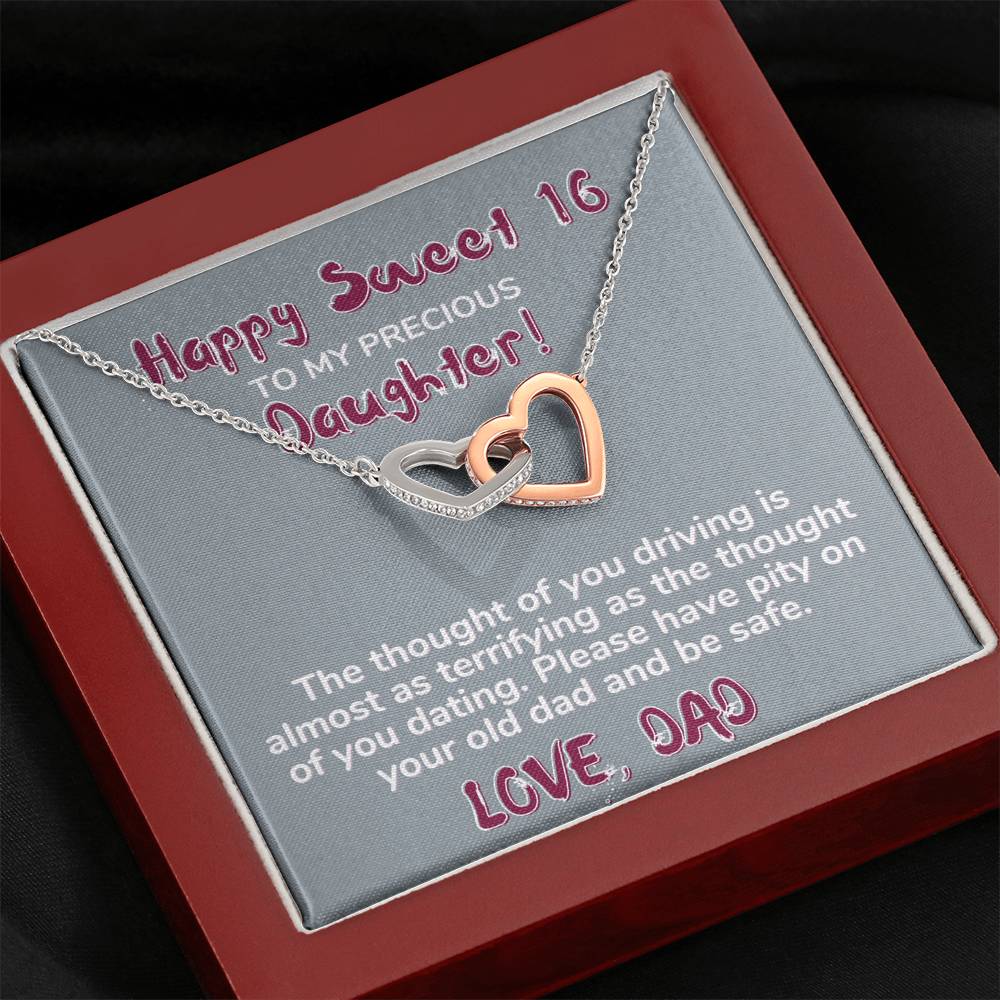 Happy Sweet 16 daughter - terrifying | 16th Birthday Gift for Daughter - Happy Sweet 16 gift | Necklace for Daughter | Dad to Daughter Gift