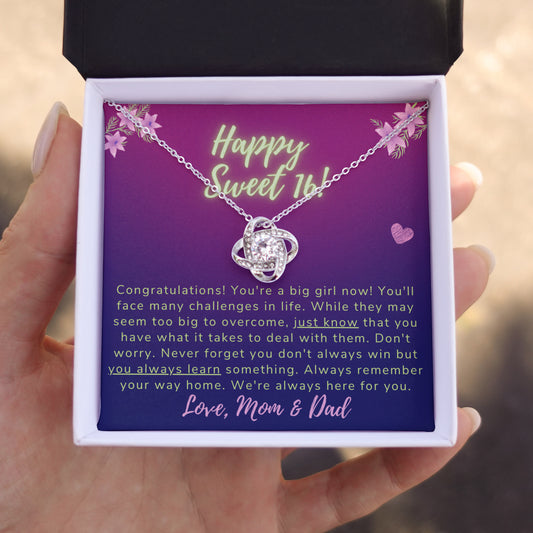 Happy Sweet 16 daughter - just know | 16th Birthday Gift for Daughter - Happy Sweet 16 gift | Necklace for Daughter | Necklace Parents to Daughter