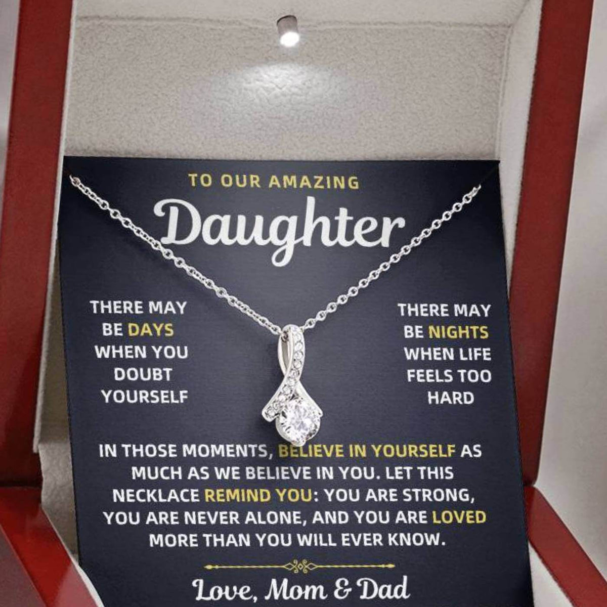 To Our Amazing Daughter Necklace From Mom & Dad – Believe in Yourself Gift