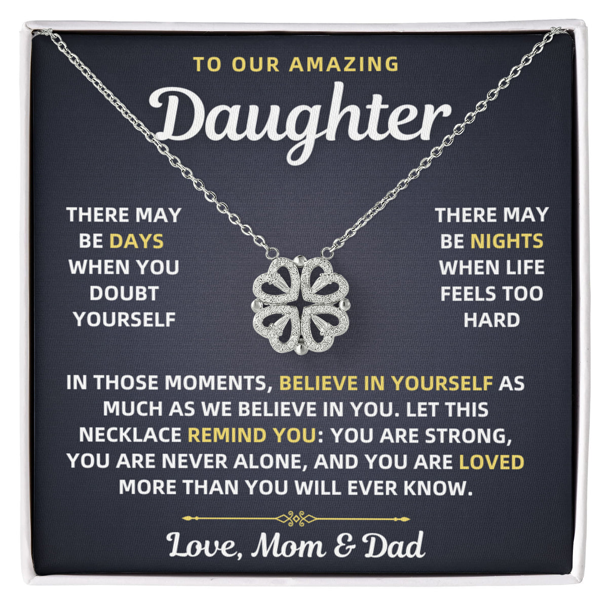 To Our Amazing Daughter Necklace From Mom & Dad – Believe in Yourself Gift - Magnetic Hearts