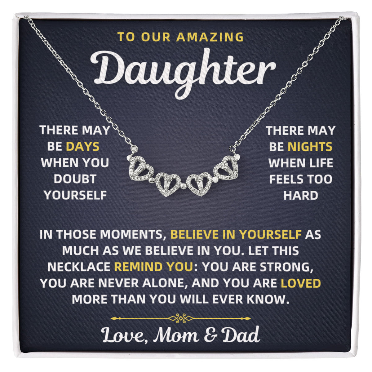 To Our Amazing Daughter Necklace From Mom & Dad – Believe in Yourself Gift - Magnetic Hearts