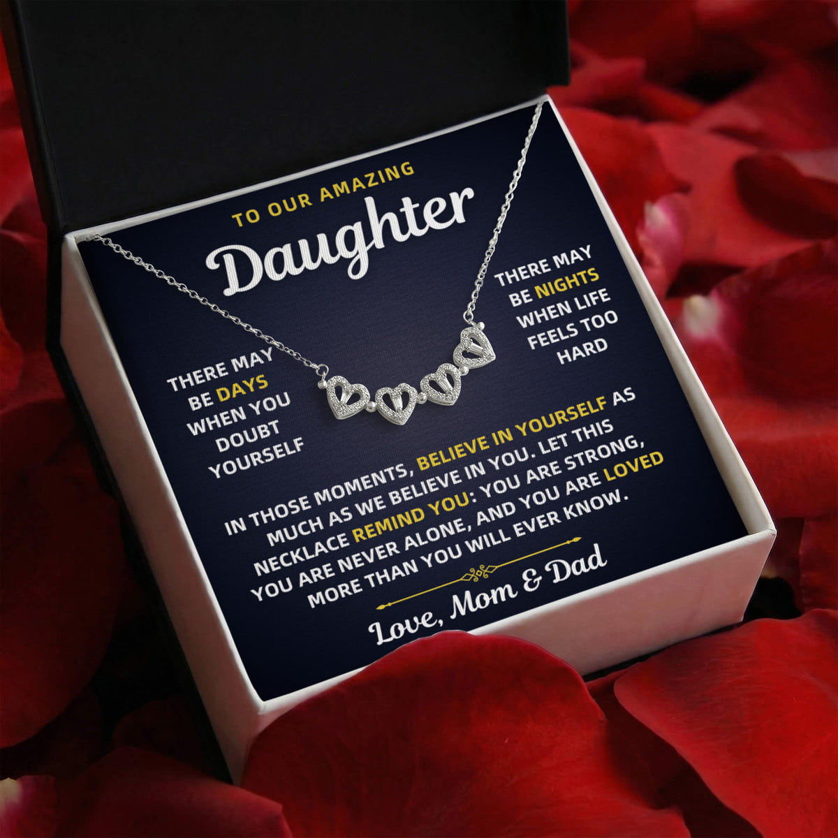 To Our Amazing Daughter Necklace From Mom & Dad – Believe in Yourself Gift - Magnetic Hearts