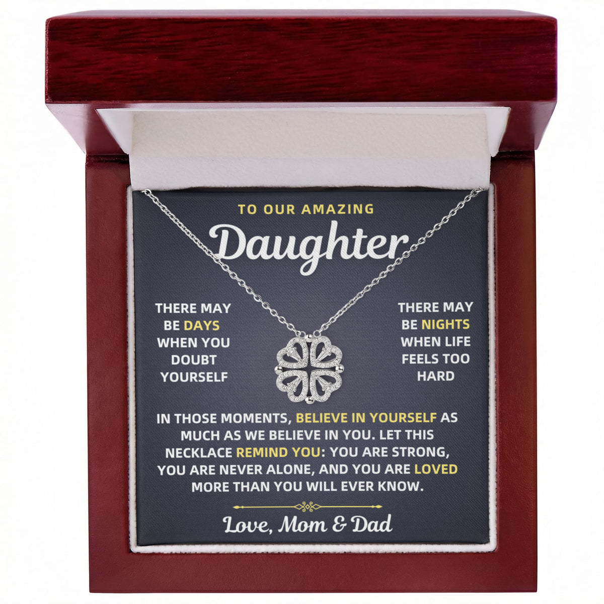 To Our Amazing Daughter Necklace From Mom & Dad – Believe in Yourself Gift - Magnetic Hearts
