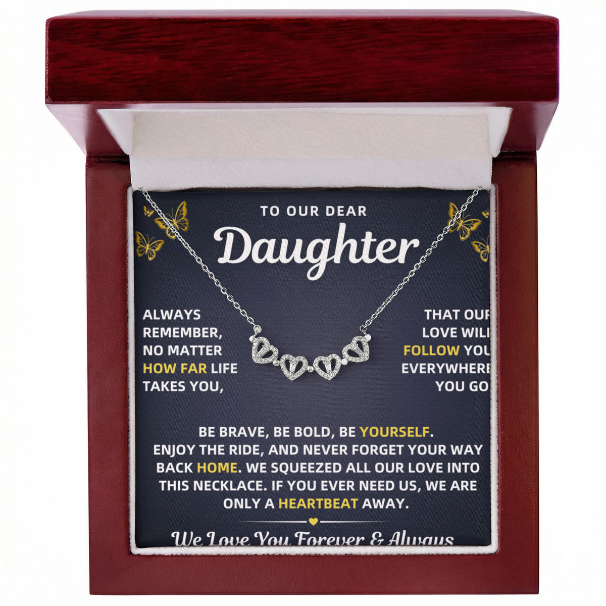 To Our Daughter Necklace From Mom & Dad – Our Love Will Follow You - Magnetic Hearts
