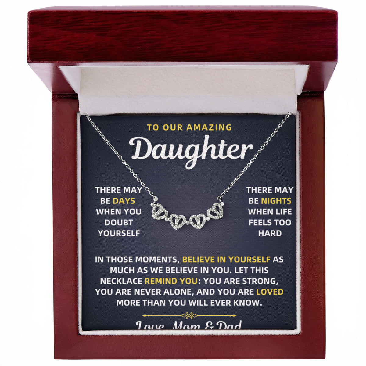 To Our Amazing Daughter Necklace From Mom & Dad – Believe in Yourself Gift - Magnetic Hearts