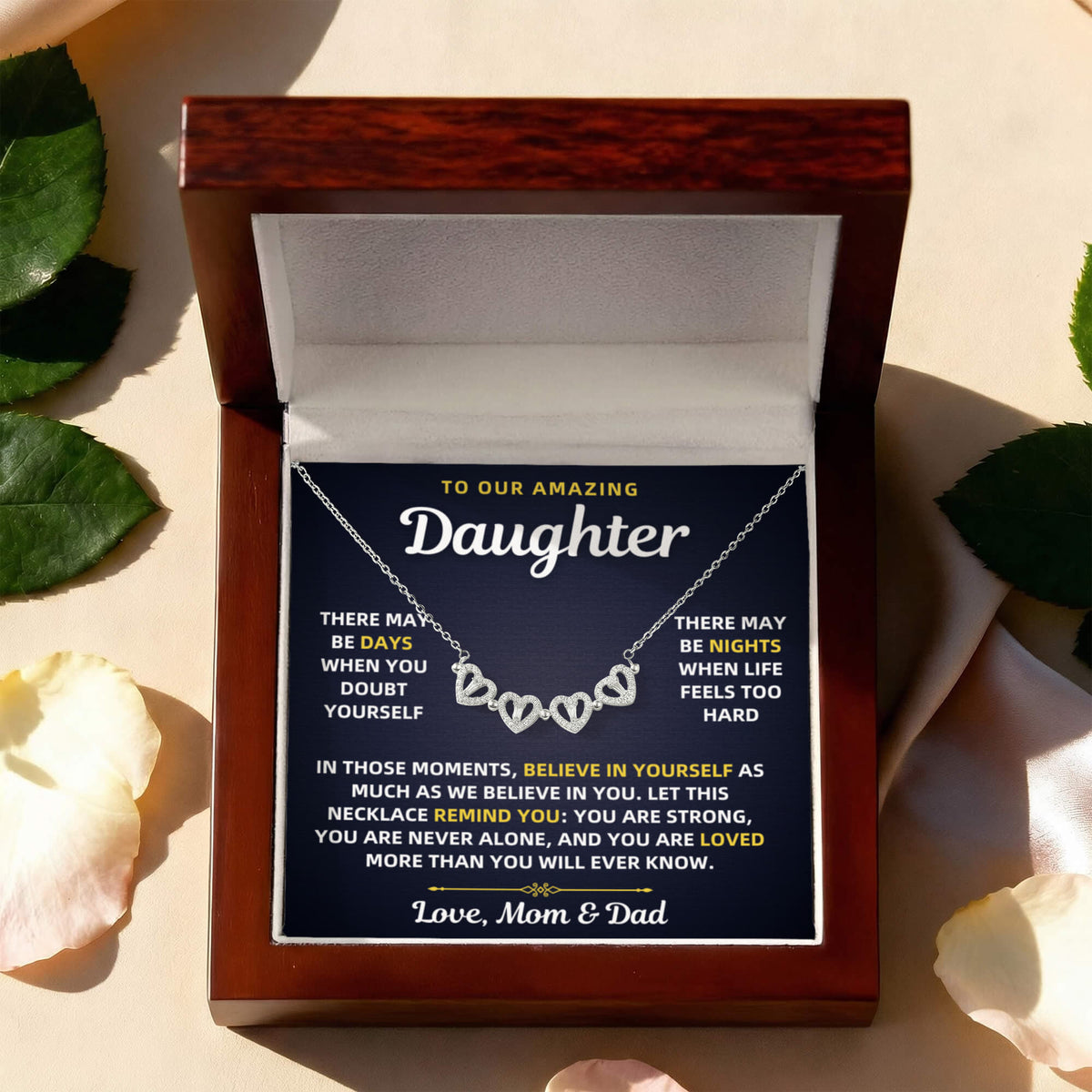 To Our Amazing Daughter Necklace From Mom & Dad – Believe in Yourself Gift - Magnetic Hearts