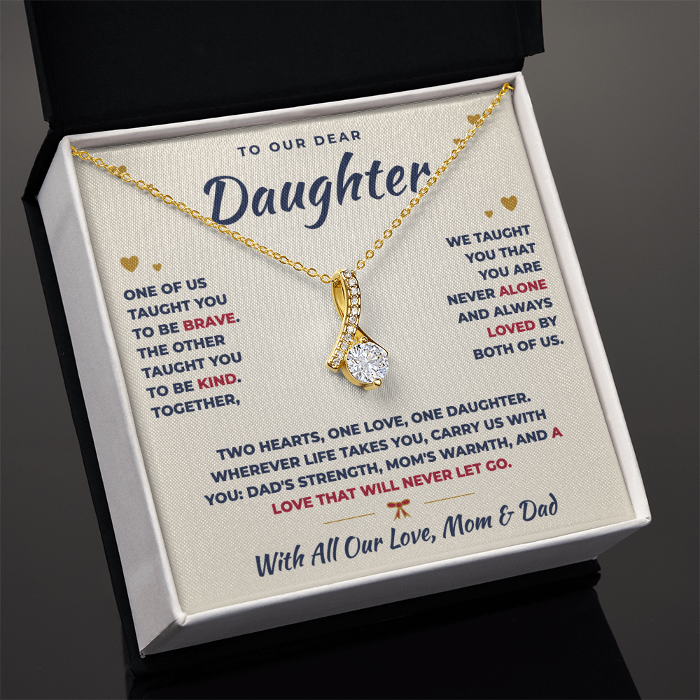 To Our Daughter Necklace From Mom & Dad – Two Hearts, One Love (md.both.1.al)