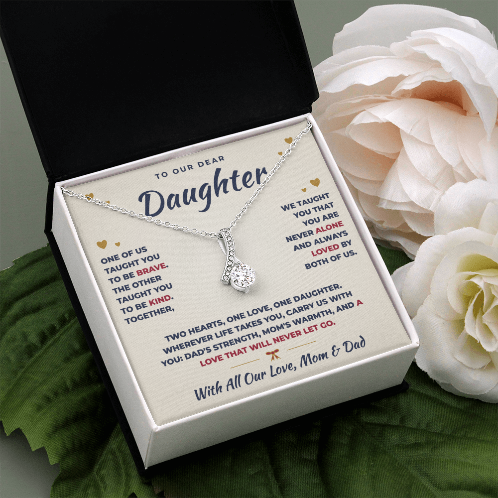 To Our Daughter Necklace From Mom & Dad – Two Hearts, One Love (md.both.1.al)
