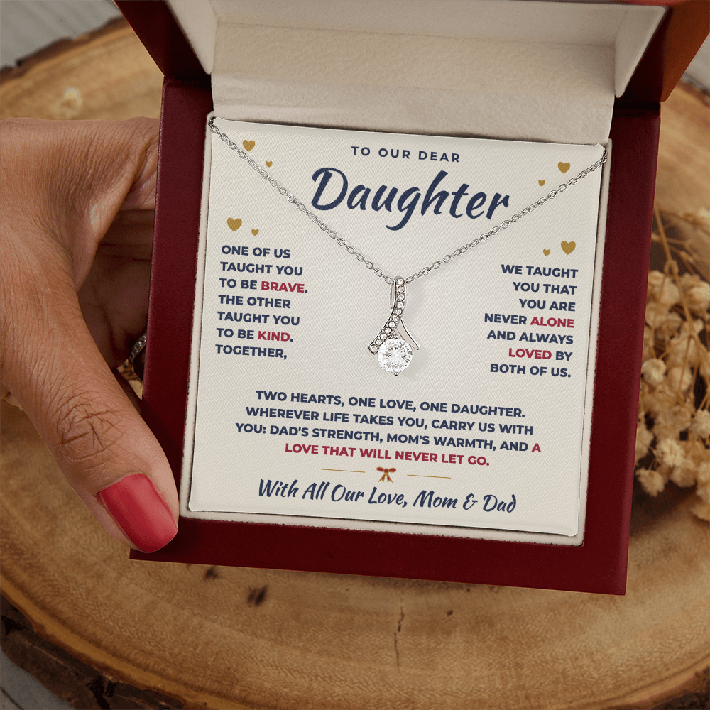 To Our Daughter Necklace From Mom & Dad – Two Hearts, One Love (md.both.1.al)