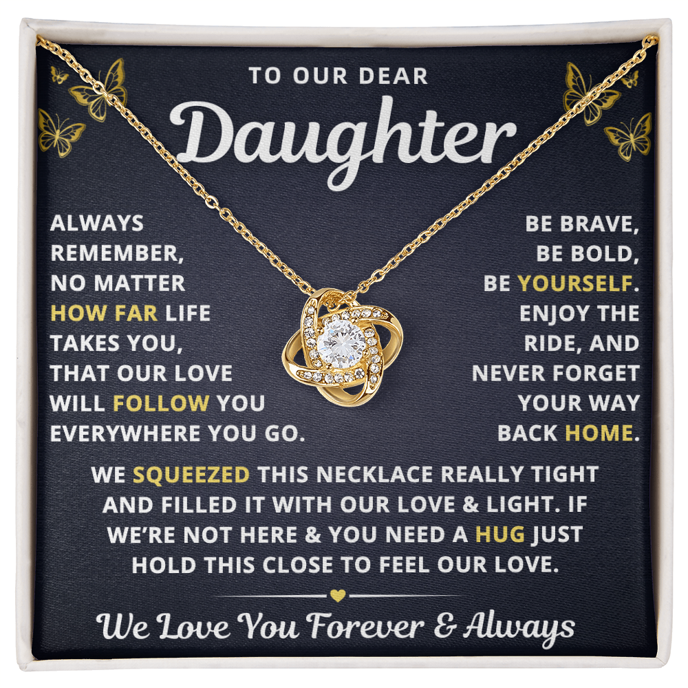 To Our Daughter Necklace From Mom & Dad – Our Love Will Follow You – Hold This Close