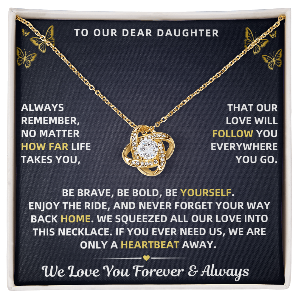 To Our Daughter Necklace From Mom & Dad – Love Will Follow- Personalize