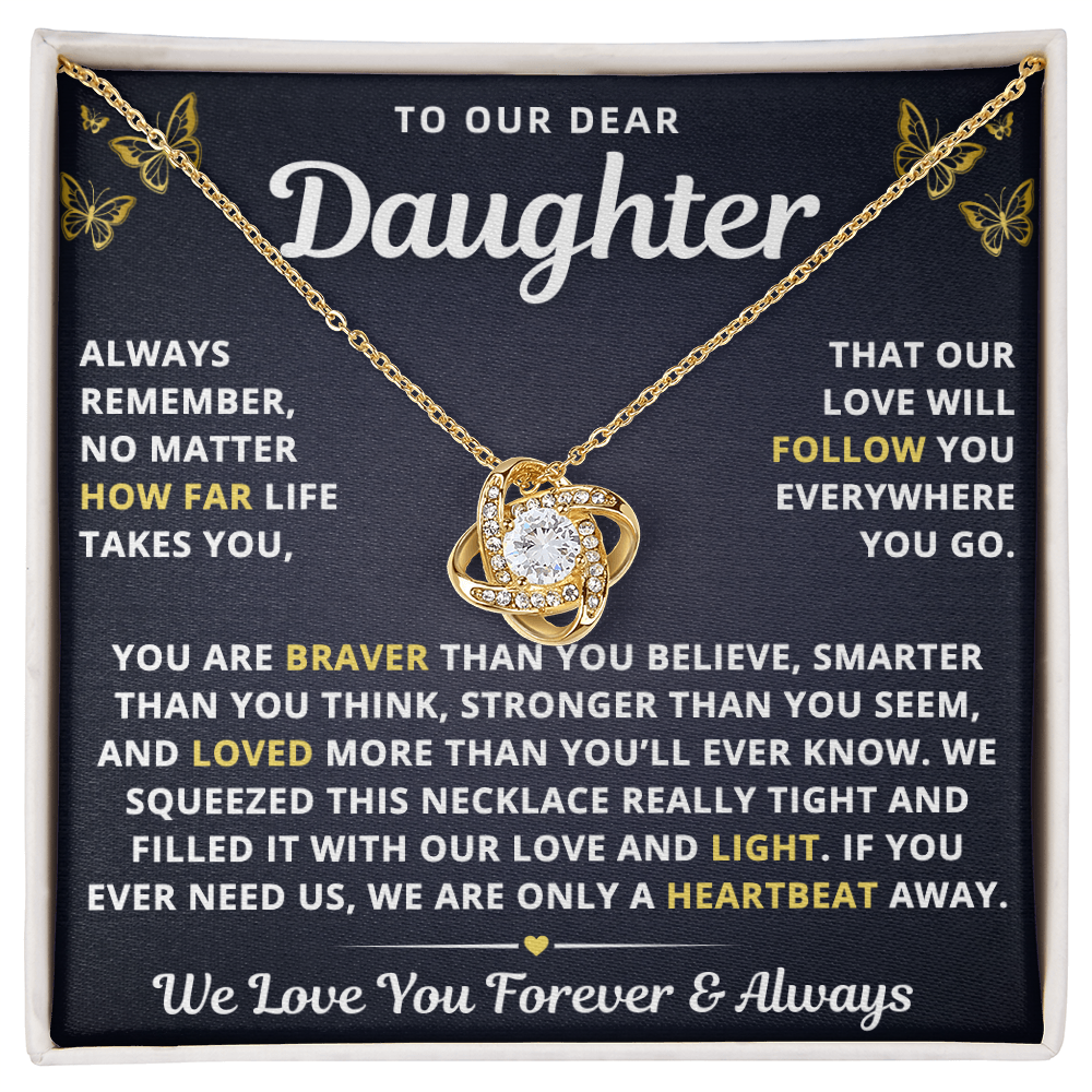 To Our Daughter Necklace From Mom & Dad – Our Love Will Follow You – Braver Than You Believe