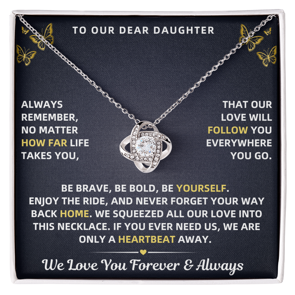 To Our Daughter Necklace From Mom & Dad – Love Will Follow- Personalize