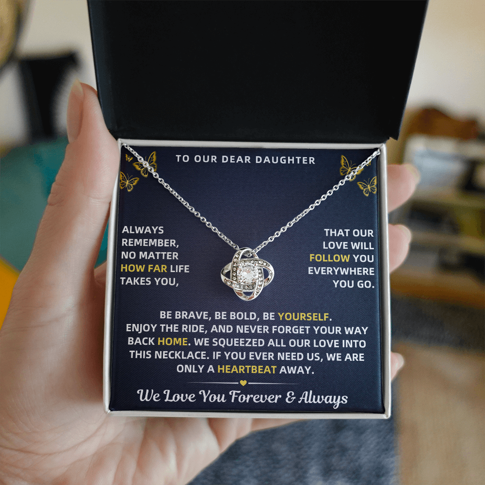 To Our Daughter Necklace From Mom & Dad – Love Will Follow- Personalize