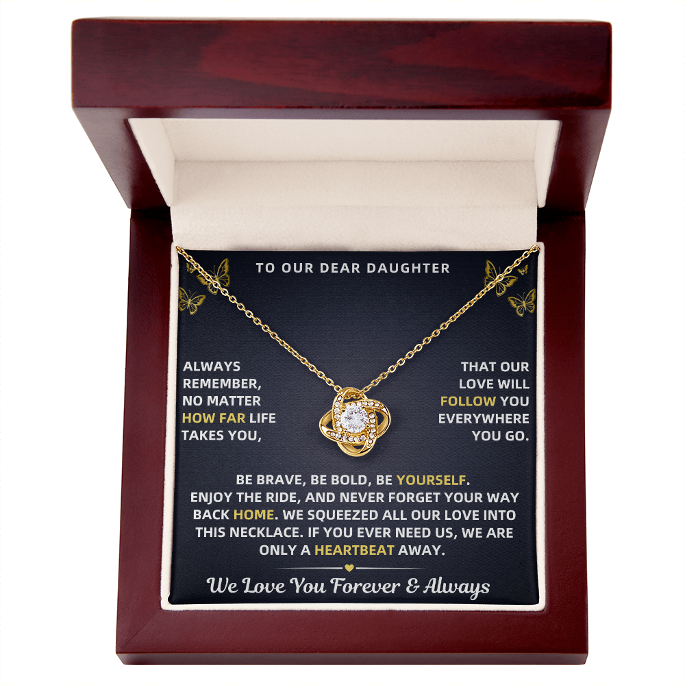 To Our Daughter Necklace From Mom & Dad – Love Will Follow- Personalize