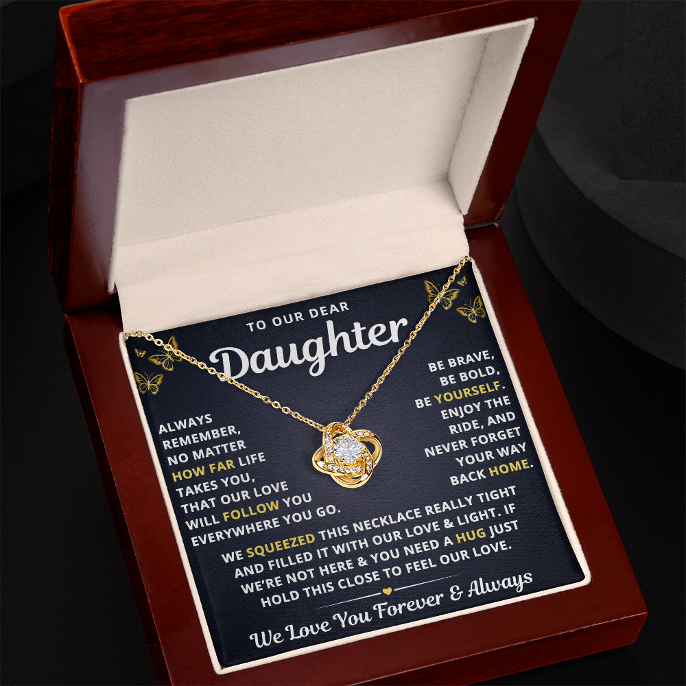 To Our Daughter Necklace From Mom & Dad – Our Love Will Follow You – Hold This Close