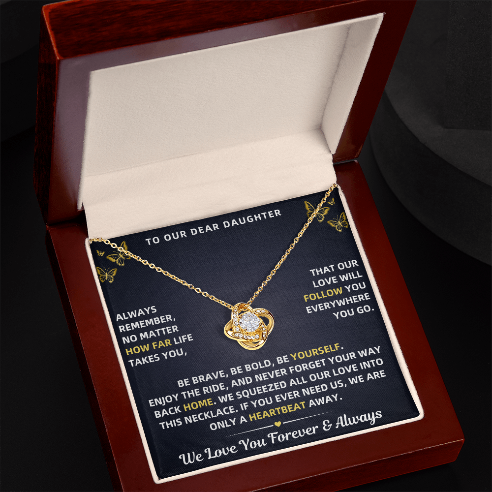 To Our Daughter Necklace From Mom & Dad – Love Will Follow- Personalize