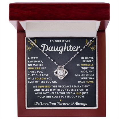 To Our Daughter Necklace From Mom & Dad – Our Love Will Follow You – Hold This Close