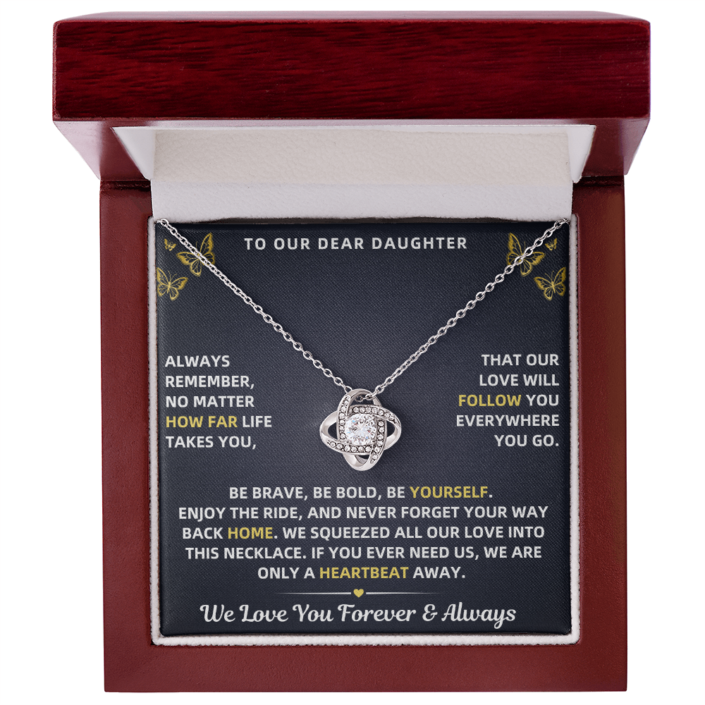 To Our Daughter Necklace From Mom & Dad – Love Will Follow- Personalize