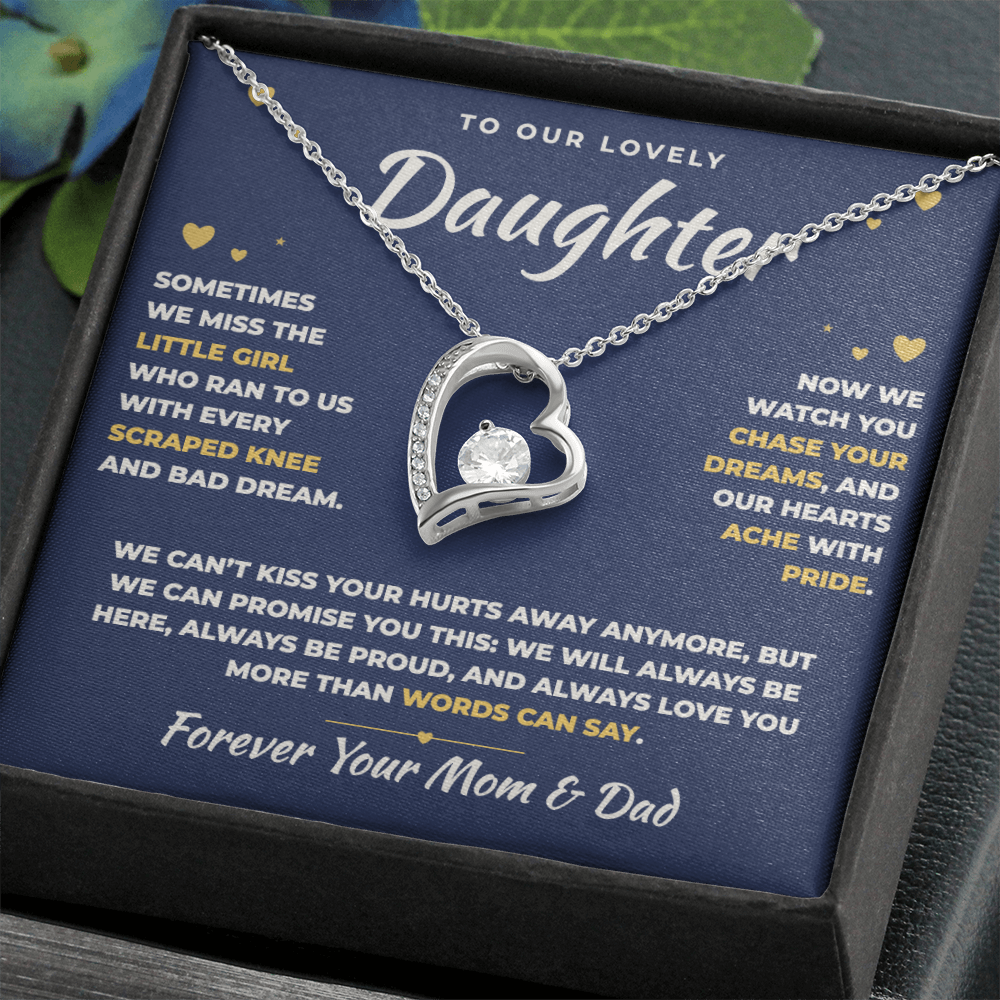 To Our Daughter Necklace From Mom & Dad – Our Hearts Ache With Pride (md.lg.3.fl)