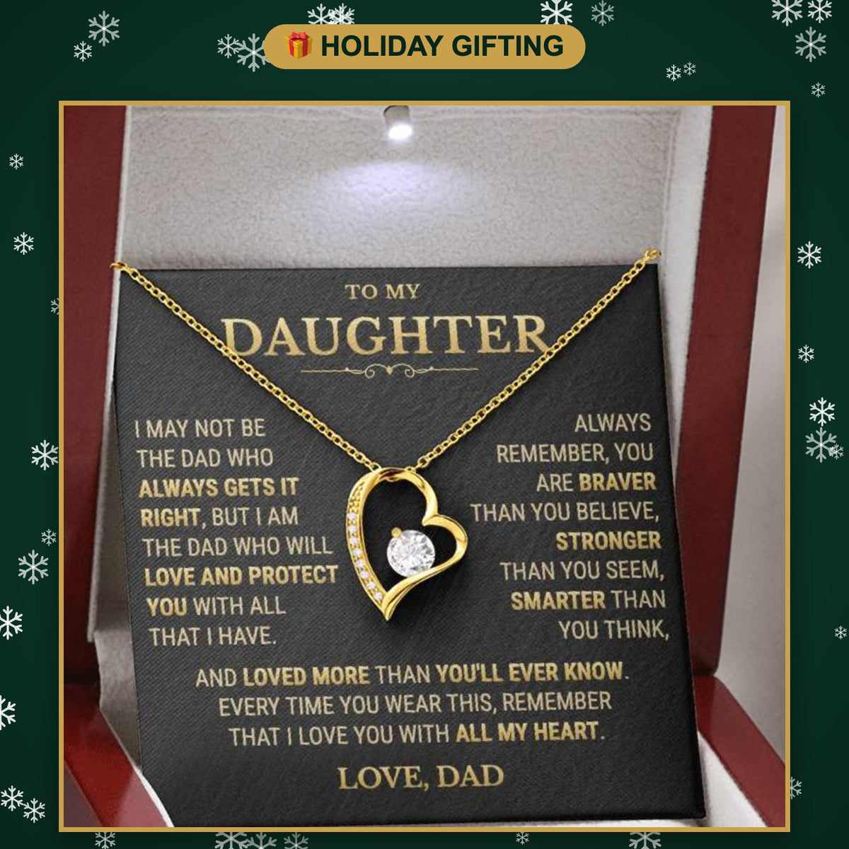 To My Daughter necklace from Dad gift box, holiday gifting