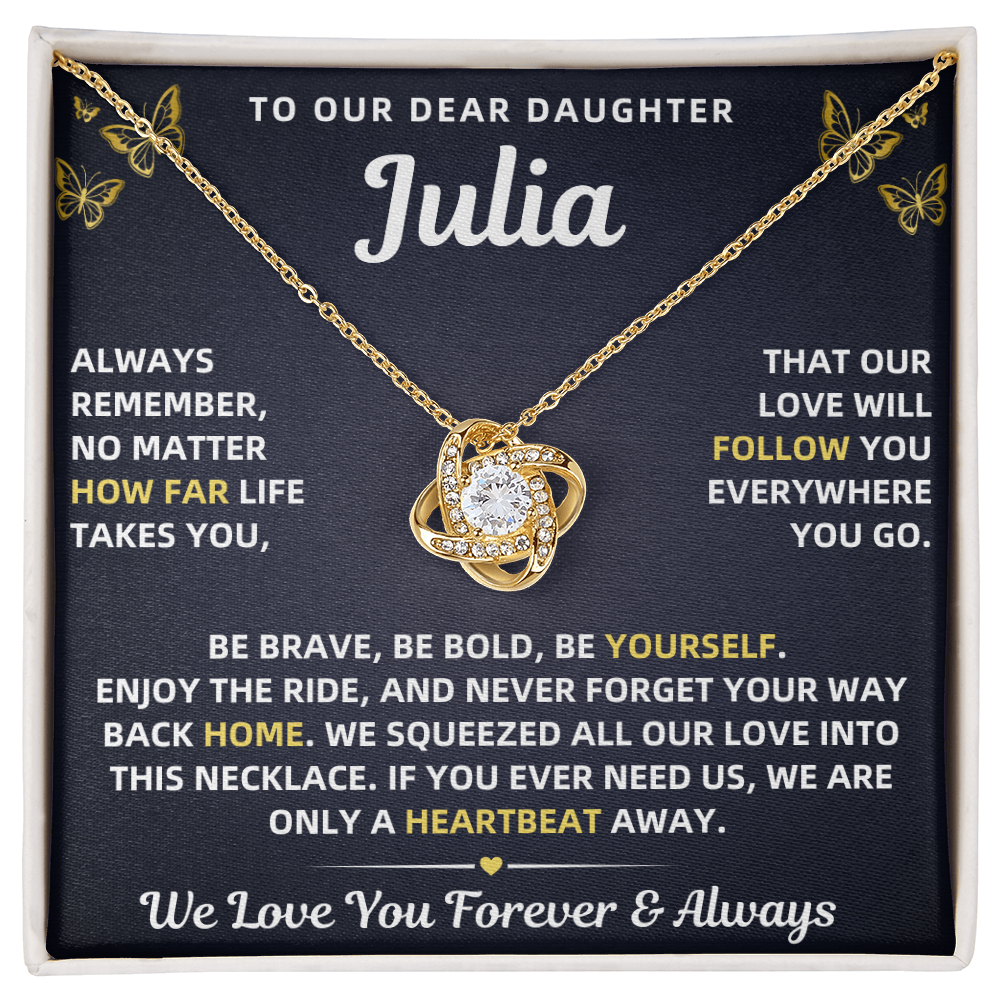 To Our Daughter Necklace From Mom & Dad – Love Will Follow- Personalize