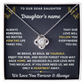 To Our Daughter Necklace From Mom & Dad – Love Will Follow- Personalize