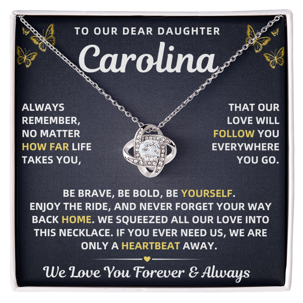 To Our Daughter Necklace From Mom & Dad – Love Will Follow- Personalize