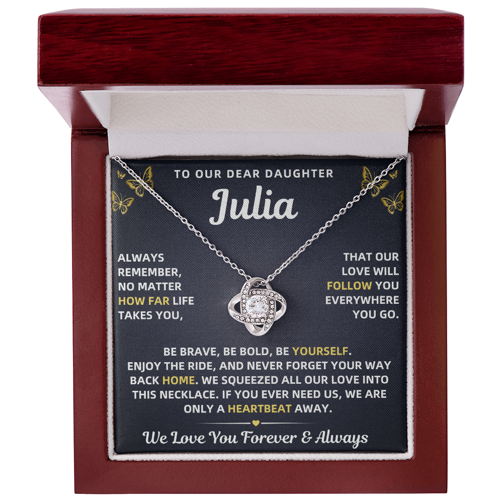 To Our Daughter Necklace From Mom & Dad – Love Will Follow- Personalize