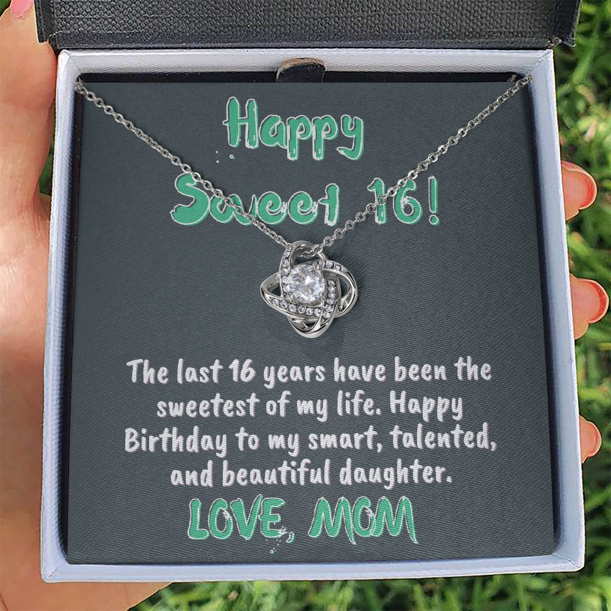 Happy Sweet 16 daughter - smart, talented | 16th Birthday Gift for Daughter - Happy Sweet 16 gift | Necklace for Daughter | Necklace Mom to Daughter