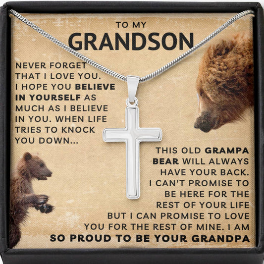 Grandpa To Grandson Cross Necklace - Will Always Have Your Back (128.ac.009-3-1-p)
