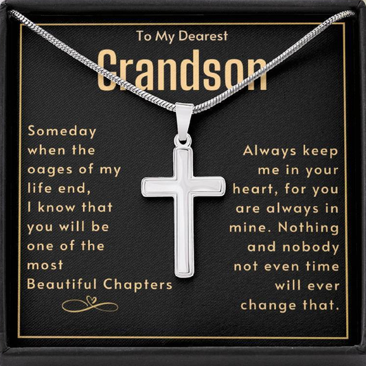 To My Grandson Cross Necklace - When the pages of my life end (128.ac.3)
