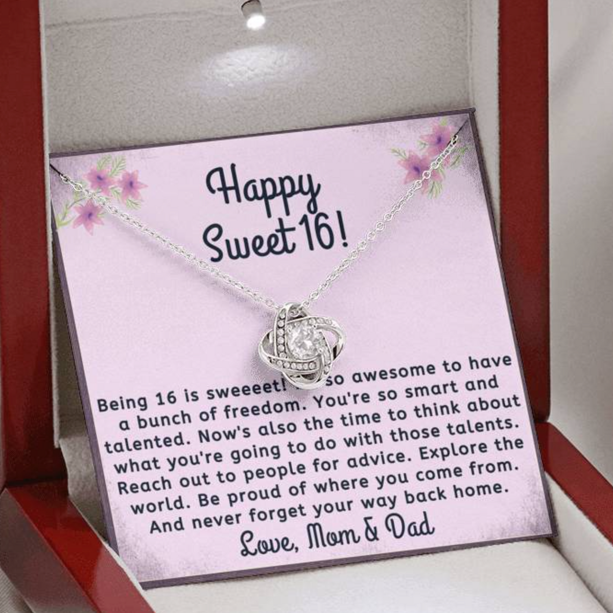 Happy Sweet 16 daughter - awesome time | 16th Birthday Gift for Daughter - Happy Sweet 16 gift | Necklace for Daughter | Parents to Daughter Gift