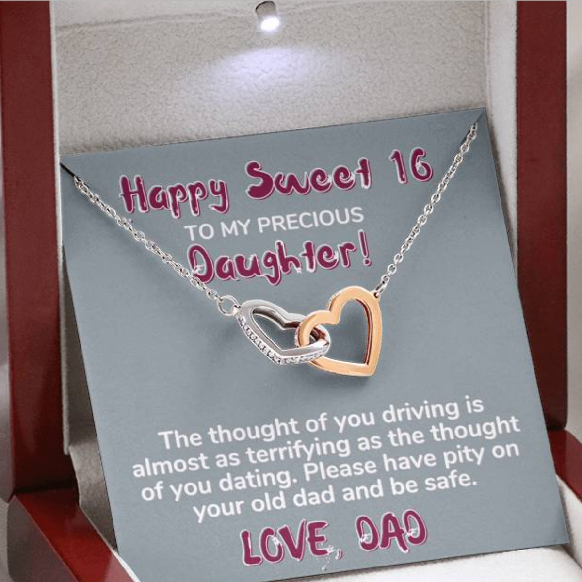 Happy Sweet 16 daughter - terrifying | 16th Birthday Gift for Daughter - Happy Sweet 16 gift | Necklace for Daughter | Dad to Daughter Gift