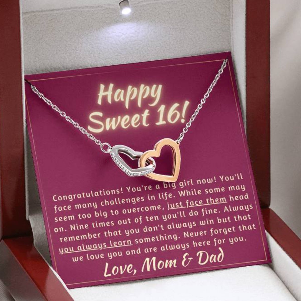 Happy Sweet 16 daughter - face up | 16th Birthday Gift for Daughter - Happy Sweet 16 gift | Necklace for Daughter | Necklace Parents to Daughter
