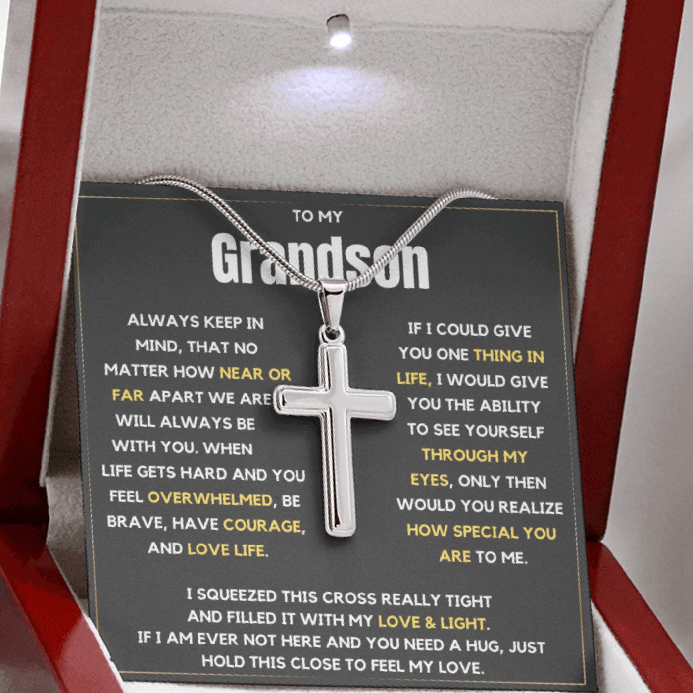 To My Grandson Cross Necklace - Always With You (128.ac.007-1)