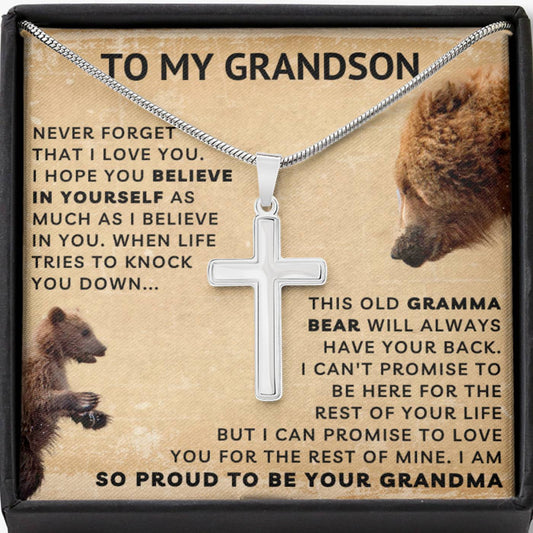 To My Grandson Cross Necklace - Grandma Will Always Have Your Back (128.ac.009-3-1-m)
