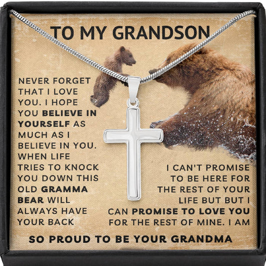To My Grandson Cross Necklace - Grandma Will Always Have Your Back (128.clc.009-3-m)