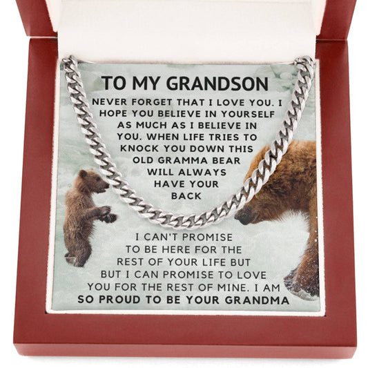 To My Grandson Cuban Link Chain - Grandma Will Always Have Your Back (128.clc.009-4)