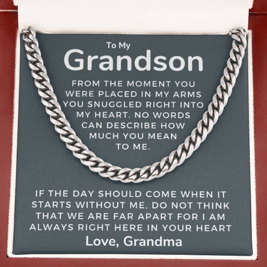 To My Grandson Cuban Link Chain - Snuggled Right Into My Heart (128.clc.008)