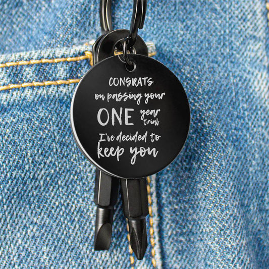 Funny Anniversary Gift Screwdriver Keychain | Congrats On Passing Your One Year Trial | Funny Love Gift | DIY Boyfriend | Husband | 1 year gift
