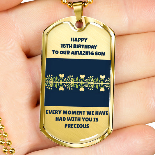 16th Birthday Gift for Him | Happy 16th Birthday Amazing Son Military Necklace