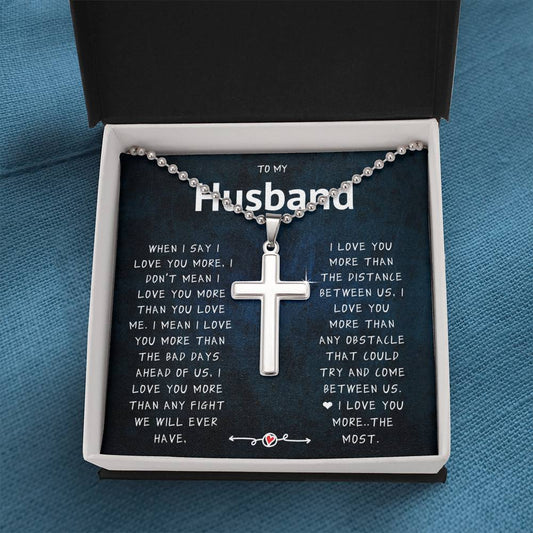 My Husband Cross Necklace - I Love You More