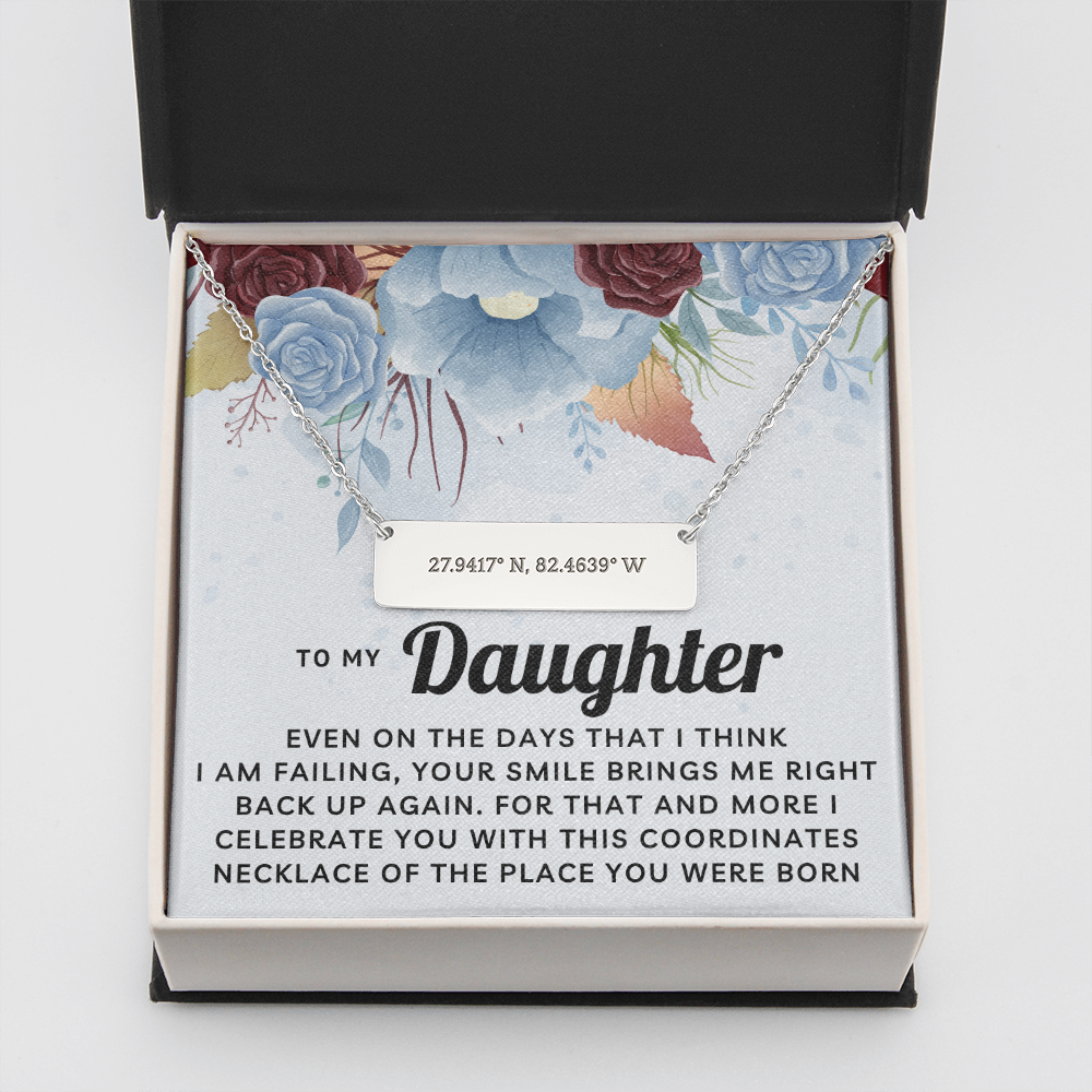 Daughter I Celebrate You Horizontal Bar Coordinates Necklace